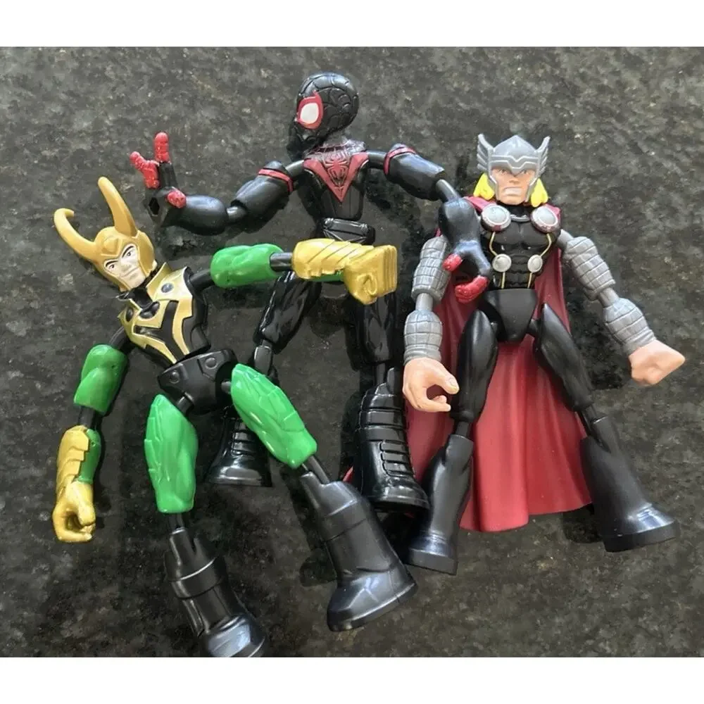Set Of 3 “Bend And Flex” Marvel Spiderman‎ 6” Action Figures With Shields Loki